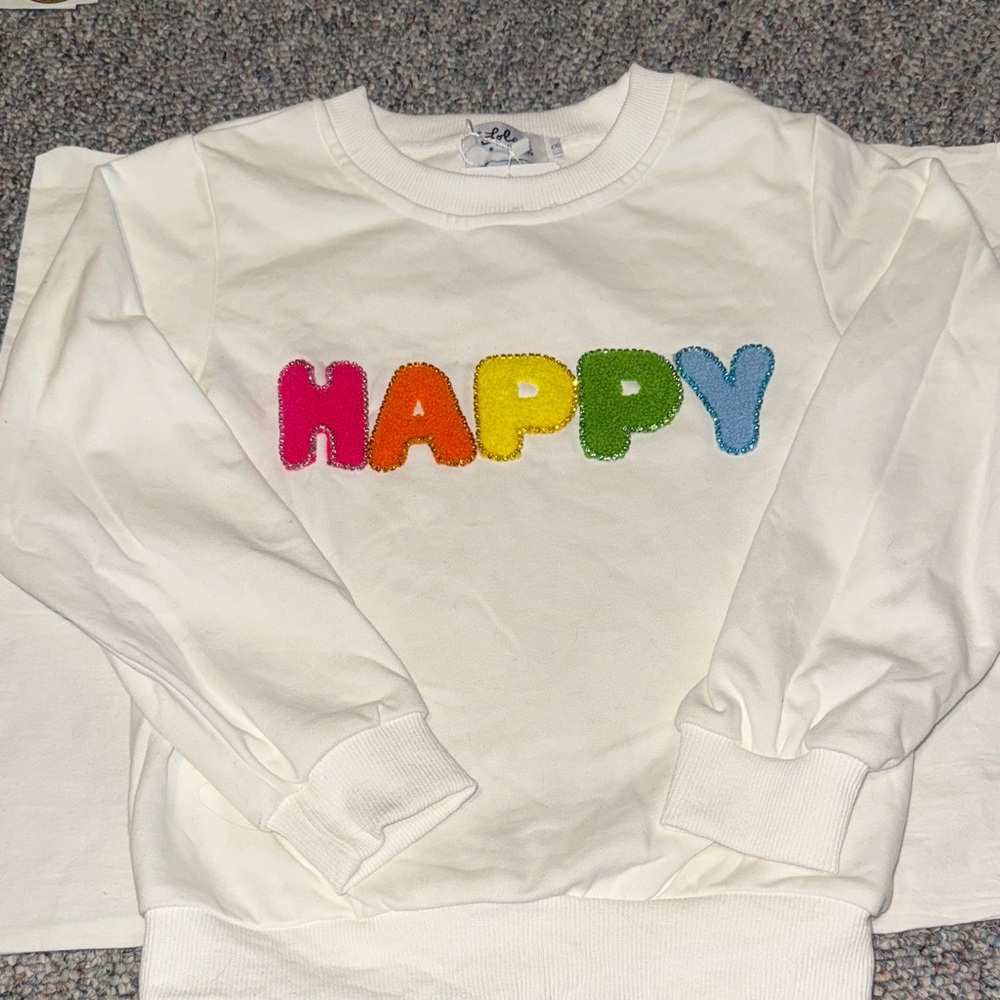 Lola and the Boys Kids White 'Happy' Sweatshirt